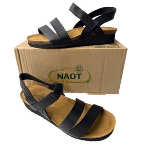 Naot Kayla Sandals Matte Black Leather Orthopedic Cork Size 10-10.5